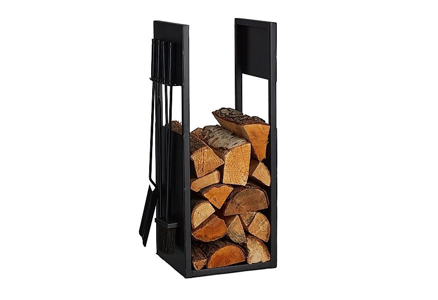 relaxdays Kaminholzregal Schwarzes Kaminholzregal mit Besteck, BxTxH:36x30x günstig online kaufen