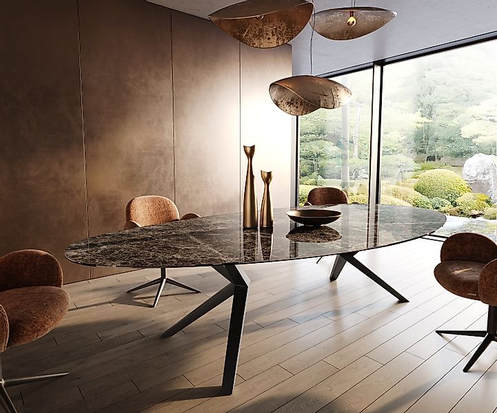 Esstisch Edge Oval 315x150 Keramik Laminam®Emperador Extra Lucidato Dunkelb günstig online kaufen