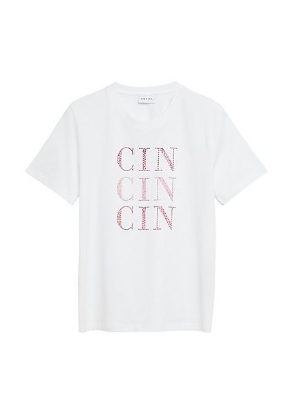 comma Kurzarmshirt T-Shirt T-Shirt mit Artwork und Glitzersteinen günstig online kaufen