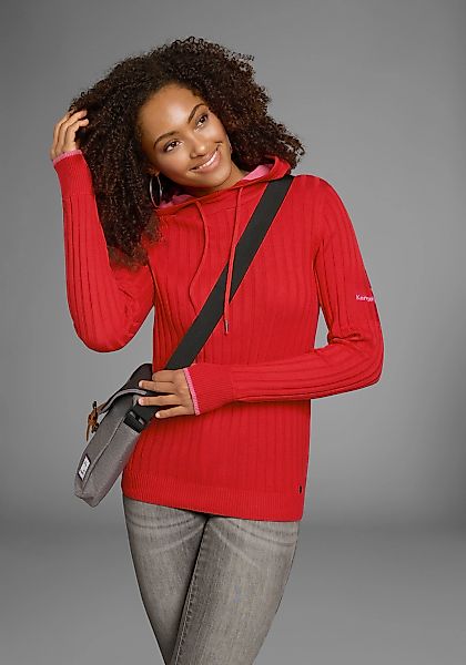 KangaROOS Strickpullover mit kontrastfarbener Kapuzeninnenseite und Logodru günstig online kaufen