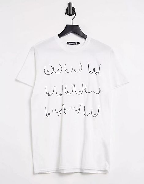 Missguided – Charity – T-Shirt in Weiß mit Brust-Grafiken günstig online kaufen