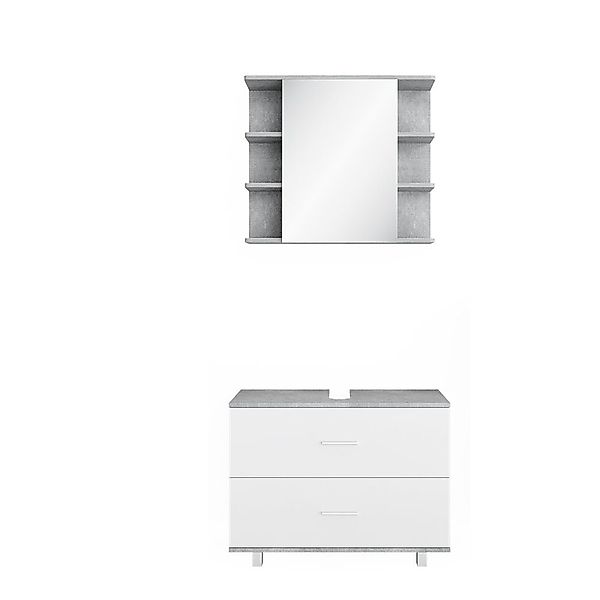 Vicco Badmöbel-Set Ilias, Beton/Weiß, 2 Teile, günstig online kaufen