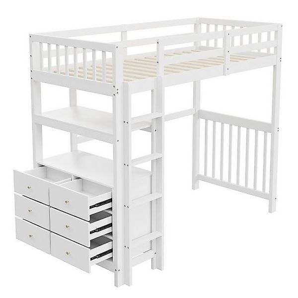 Gotagee Kinderbett Hochbett 90x200cm Einzelbett Kiefernholz Holzbett Regale günstig online kaufen