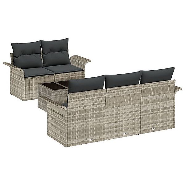 vidaXL Loungesofa 6-teiliges Garten Sofa Set mit Kissen Hellgrau Poly Ratta günstig online kaufen