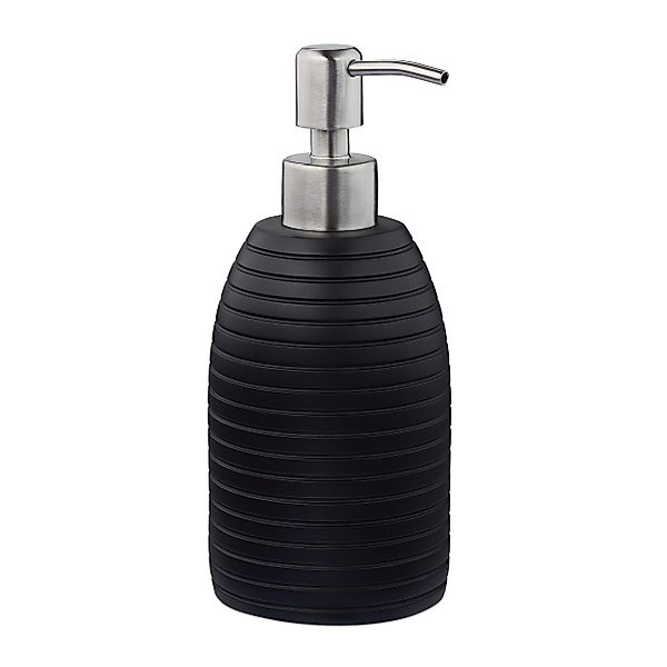 relaxdays Seifenspender Edelstahlpumpe Rille, Schwarz günstig online kaufen