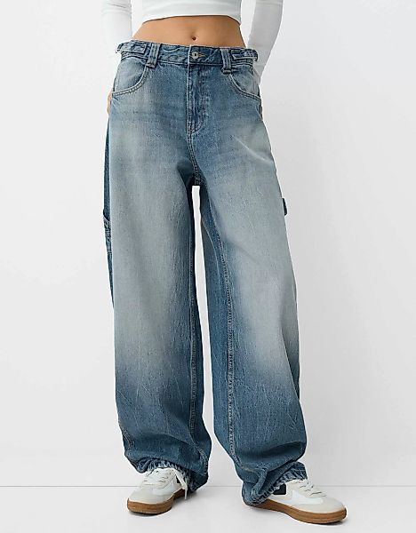 Bershka Verstellbare Workwear-Jeans Im Balloon-Fit Damen 40 Ausgewaschenes günstig online kaufen