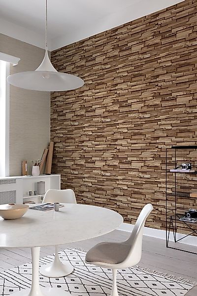 Grandeco Tapete Vliestapete 3D-Effekt Holz Optik günstig online kaufen