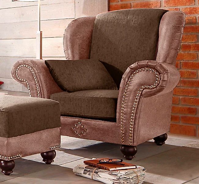 Home affaire Sessel »King George gemütlicher Ohrensessel mit Ziernägeln, mi günstig online kaufen