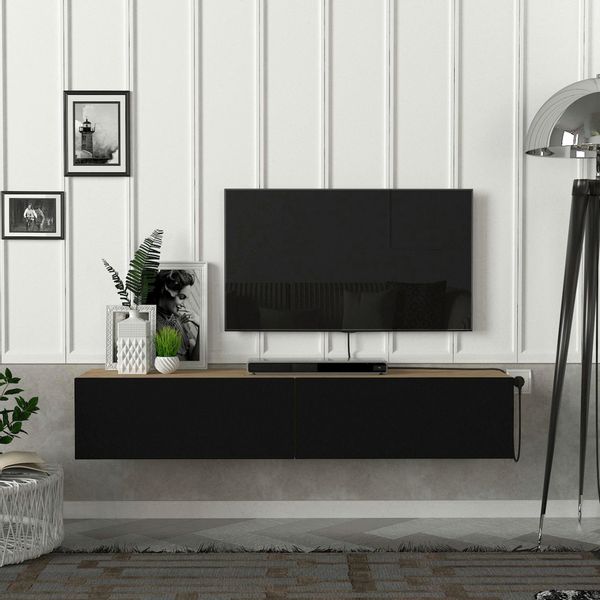 en.casa TV-Schrank »Toivakka« Fernsehschrank 135x31x25cm Eiche-Optik/Schwar günstig online kaufen