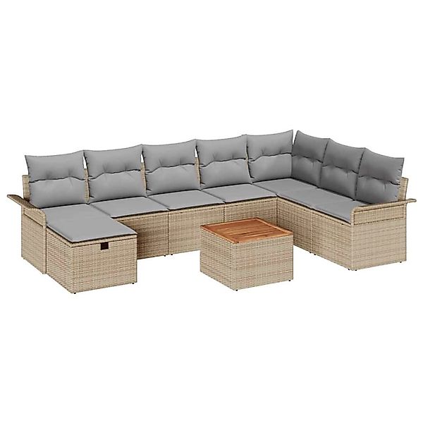 vidaXL Garten-Sofa-Set mit Kissen mit Speicher 9-Tlg Beige Poly Rattan 3360 günstig online kaufen
