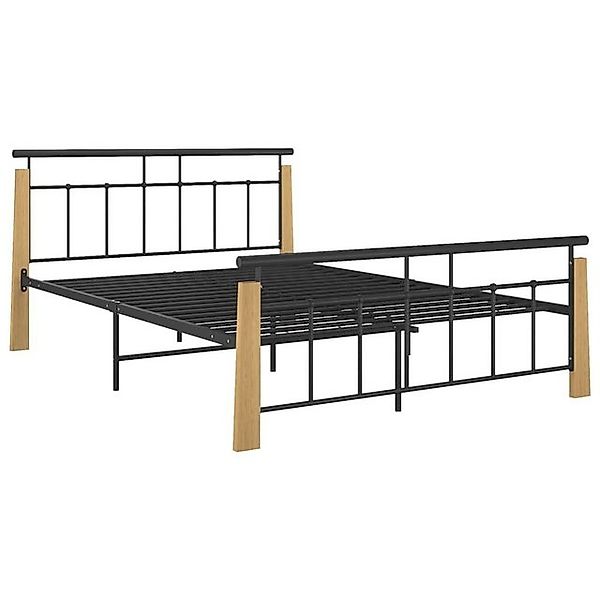 vidaXL Bett Bettgestell Metall und Massivholz Eiche 140x200 cm günstig online kaufen