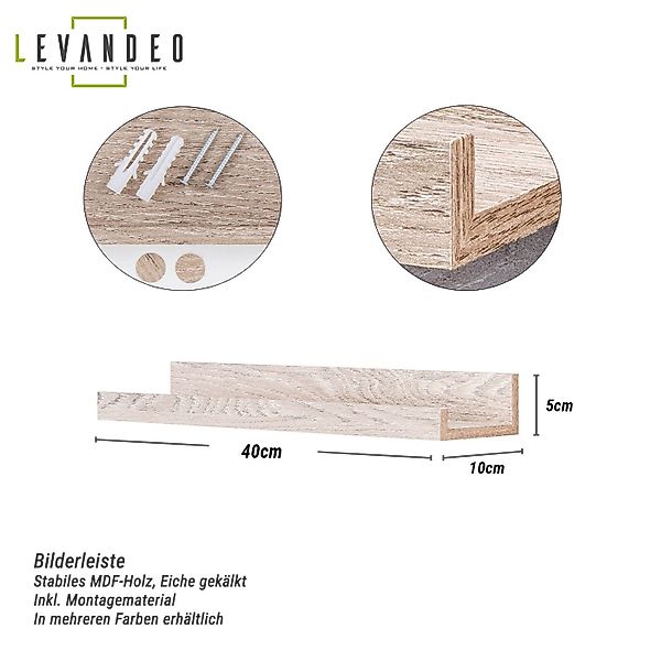Levandeo® Bilderleiste, Bilderleiste Eiche Gekälkt L40cm günstig online kaufen