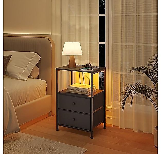 Woltu Nachttisch (1-St), mit Steckdosen LED-Beleuchtung Schubladen, Beistel günstig online kaufen