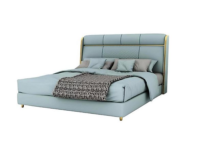 Xlmoebel Bett Blaues Doppelbett mit Designer Holzgestell für Luxus (1-tlg., günstig online kaufen