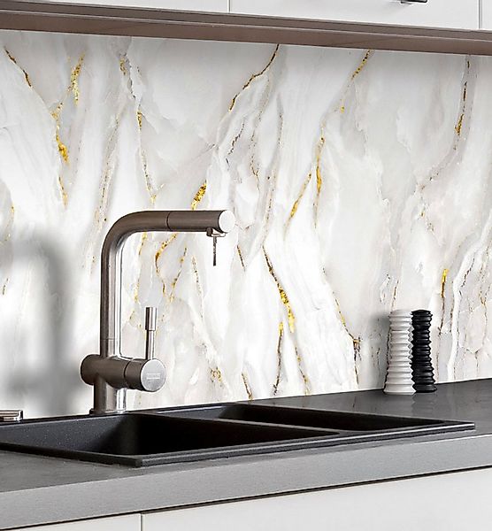 MyMaxxi Küchenrückwand Küchenrückwand selbstklebend Marmor Weiß Gold Spritz günstig online kaufen