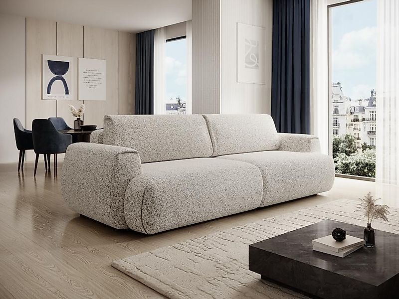 Sofa mit Schlaffunktion 4-Sitzer - Strukturstoff - Hellgrau - MONELIA günstig online kaufen