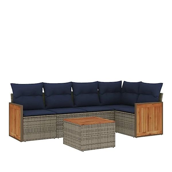 vidaXL 6-Tlg Gartensofa-Set mit Kissen Grau Polyrattan 3227636 günstig online kaufen
