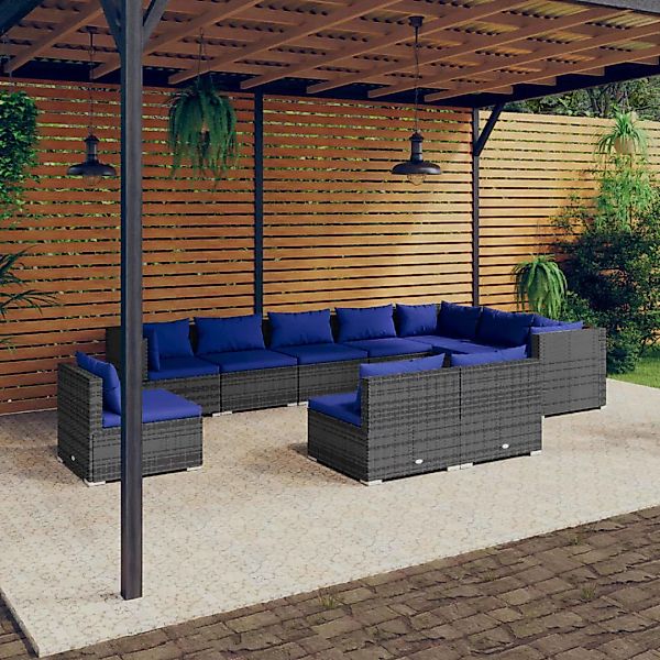 Vidaxl 10-tlg. Garten-lounge-set Mit Kissen Poly Rattan Grau günstig online kaufen