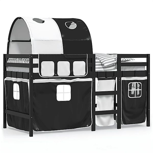 vidaXL Kinderhochbett mit Tunnel Weiß & Schwarz 90x190 cm Kiefernholz 32838 günstig online kaufen