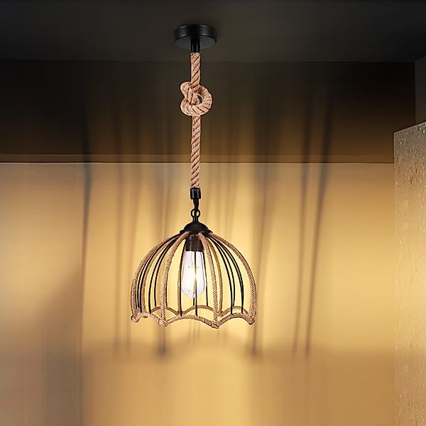 BlingBin Pendelleuchte Retro Hanfseil Pendelleuchte, E27 günstig online kaufen