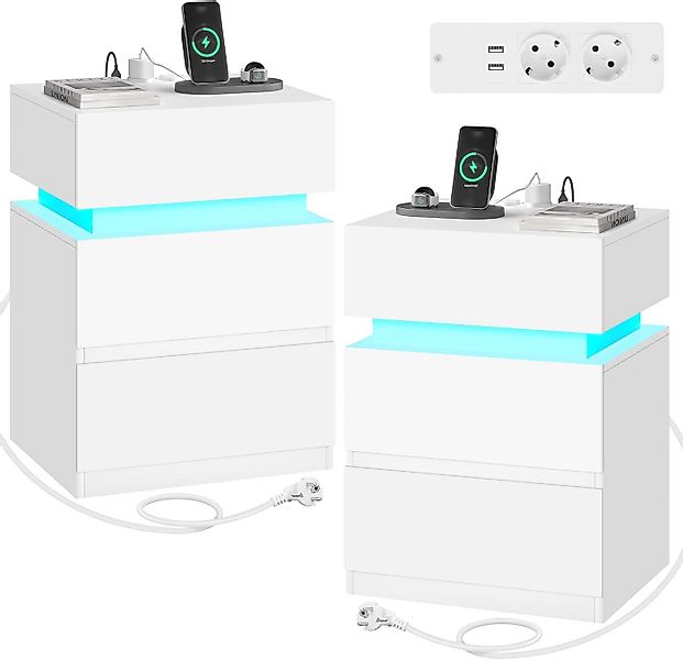 Woltu Nachttisch (2-St), Nachtschrank mit integrierter Steckdosenleiste, we günstig online kaufen