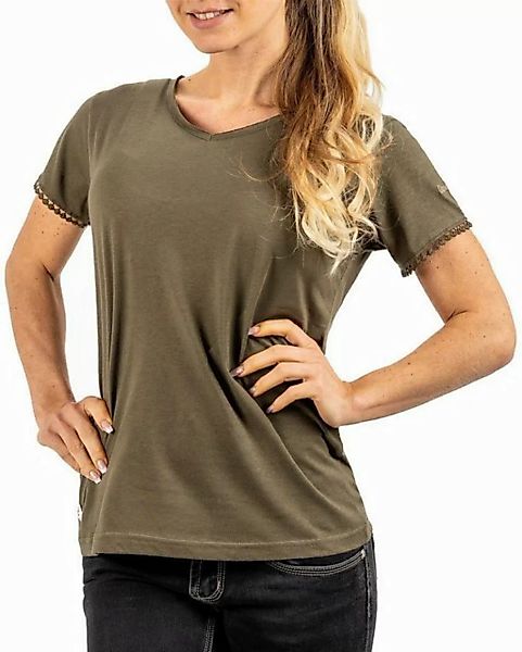 Geo Norway T-Shirt Elegantes Kurzarm Shirt bajosiane Lady Kaki XL mit Spitz günstig online kaufen