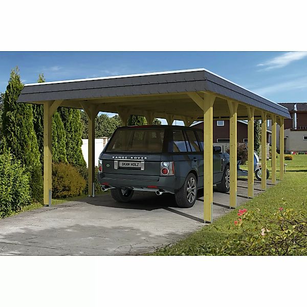 Skan Holz Carport Spreewald 396 cm x 893 cm schwarze Blende günstig online kaufen