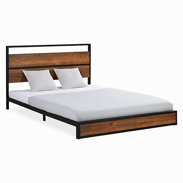 Homestyle4u Metallbett 140x200 Holz Doppelbett mit Kopfteil Schwarz Kiefer günstig online kaufen