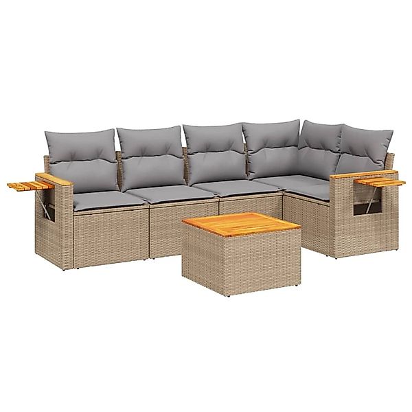 vidaXL 6-Tlg Garten-Sofagarnitur mit Kissen Beige Poly Rattan 3259196 günstig online kaufen