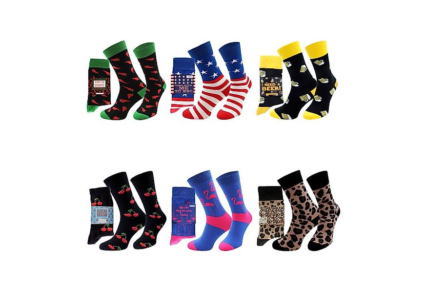 Chili Lifestyle Freizeitsocken Geschenksocken Set 6 Paar verschiedene Motiv günstig online kaufen
