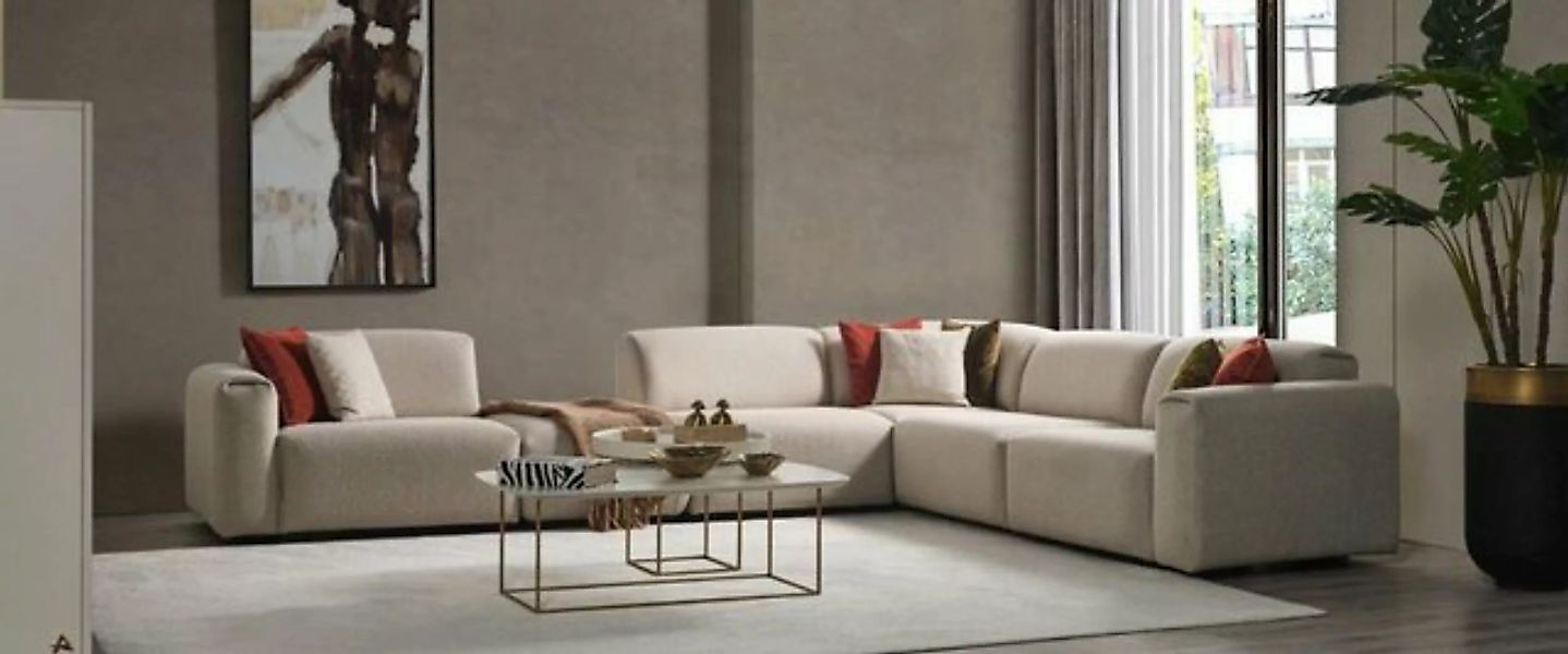 JVmoebel Ecksofa Beiges Wohnzimmer Sofa Designer Ecksofa L-Form Luxus Couch günstig online kaufen