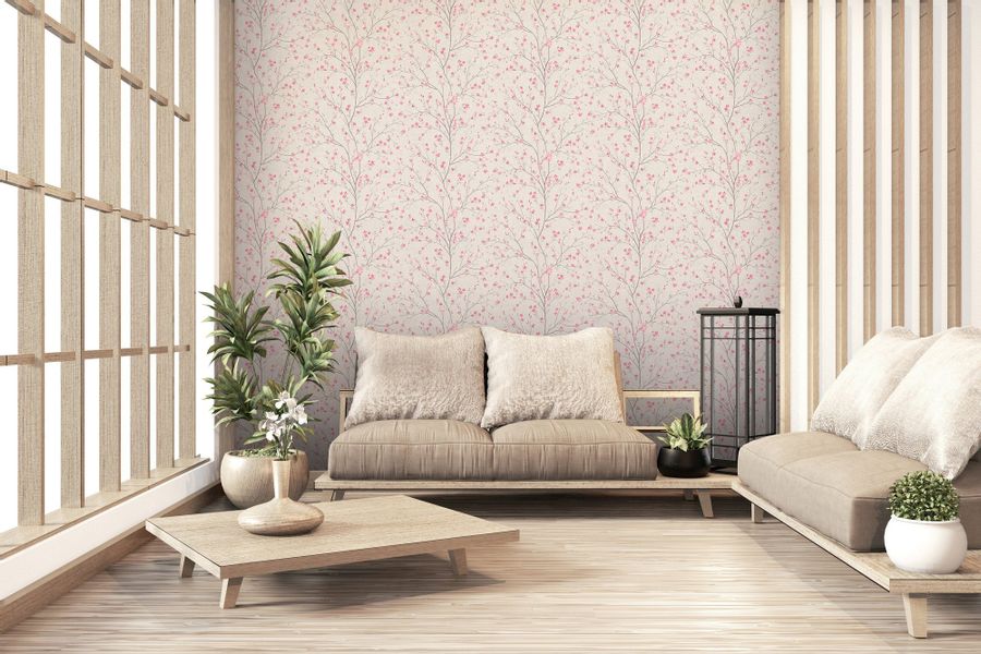 Bricoflor Japanische Vliestapete Hellblau Rosa Florale Tapete mit Kirschblü günstig online kaufen