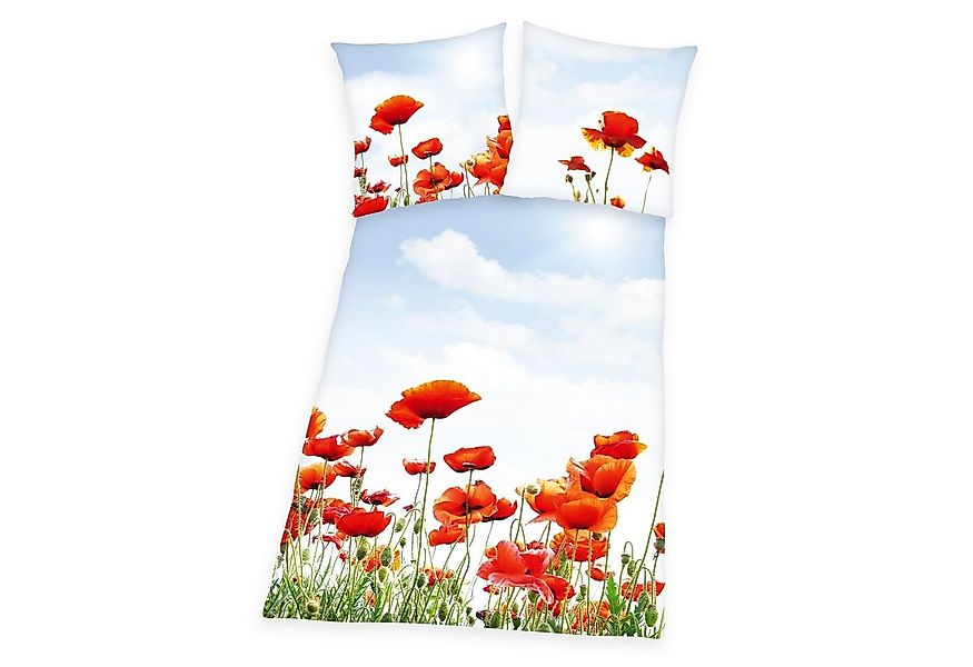 Herding Kinderbettwäsche Bettwäsche Set 2 tlg. Mohnblumen 135 x 200 cm 100% günstig online kaufen