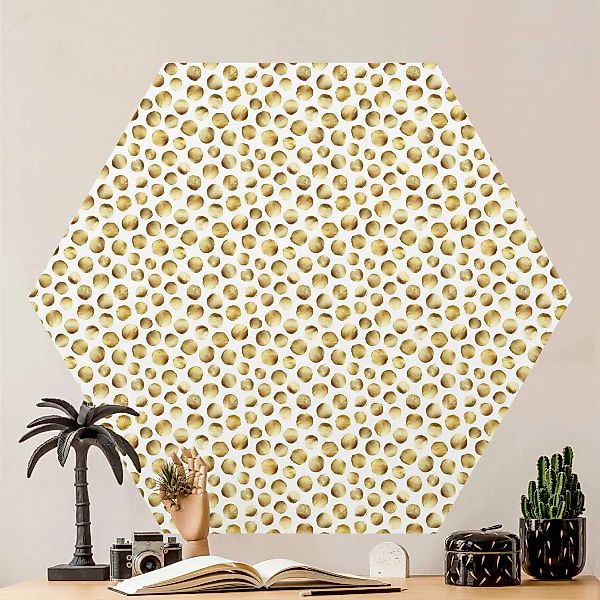 Hexagon Mustertapete Wilde goldene Polkadots günstig online kaufen