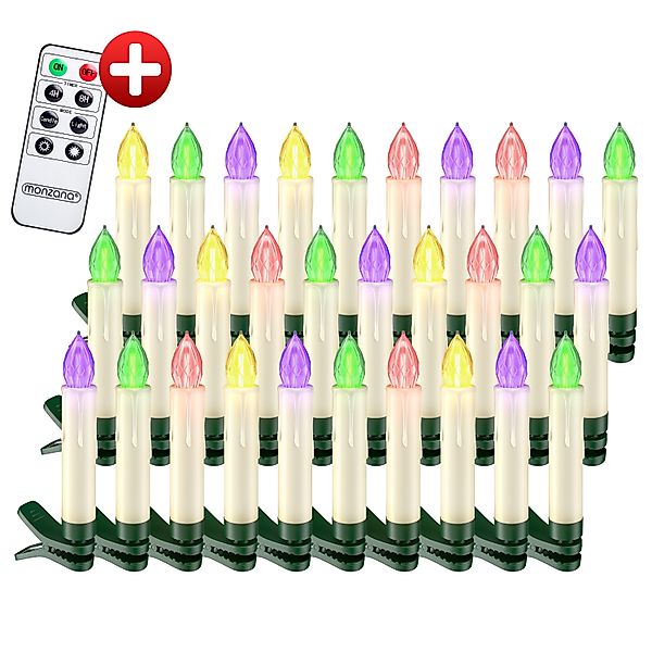 Kabellose Weihnachtsbaumkerzen LED 30er-Set Bunt mit Timer & Fernbedienung günstig online kaufen