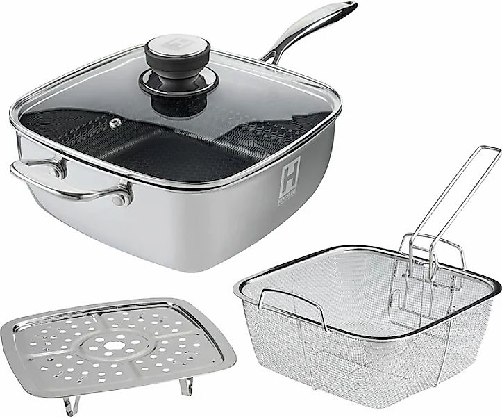 HENSSLERS Servierpfanne »HENSSLERS Edelstahl Viereck-Hochrandpfanne mit Gla günstig online kaufen