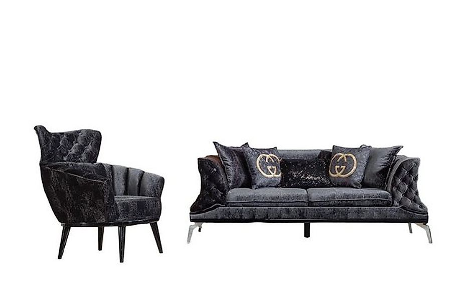 JVmoebel Sofa Schwarze Couch Sofa Garnitur 3+1 Sitz Chesterfield Wohnzimmer günstig online kaufen