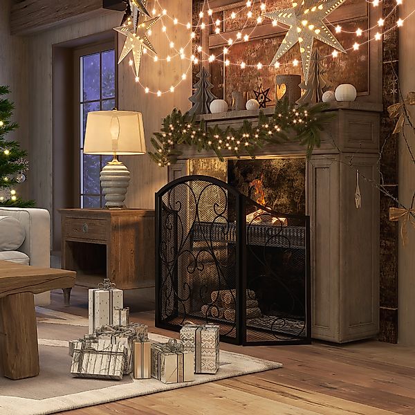 HOMCOM Kamingitter Klappbares Kaminschutzgitter, Ofenschutzgitter mit 3 Pan günstig online kaufen