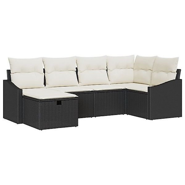 vidaXL Loungesofa 6-teiliges Garten Sofa Set mit Kissen Schwarz Poly Rattan günstig online kaufen