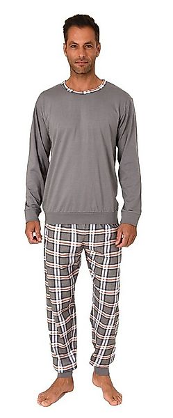 Normann Pyjama Normann Herren Pyjama lang mit Bündchen und karierter Jersey günstig online kaufen