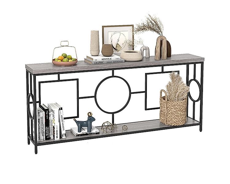 COSTWAY Konsolentisch, schmal, 180cm, Flurtisch mit 2 Ebenen, Metallgestell günstig online kaufen