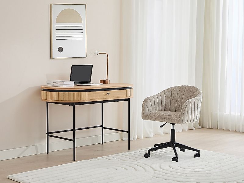 Schreibtisch mit 1 Schubladen - Eichenfurnier - Holzfarben & Schwarz - CARD günstig online kaufen