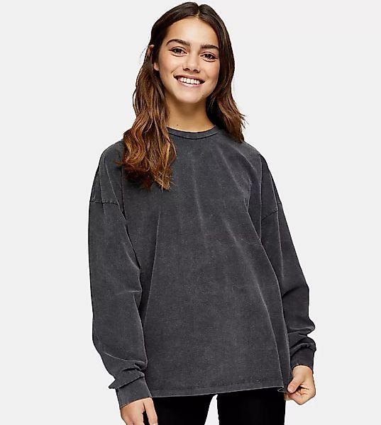 Topshop Petite – Langärmliges Shirt in verwaschenem Anthrazit-Mehrfarbig günstig online kaufen