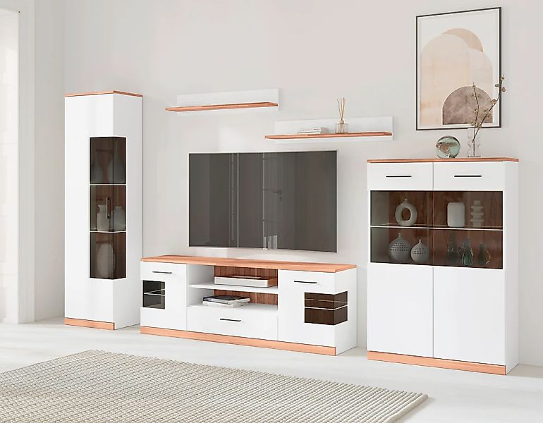 Home affaire Wohnwand "Ribe Wohnwand Set-5 St." Set, 5 Stk. tlg. Glaseinsat günstig online kaufen