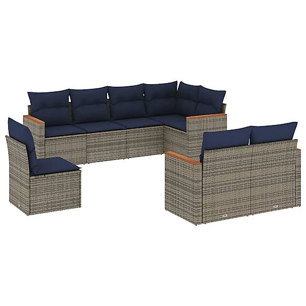 vidaXL 8-Tlg Gartensofa-Set mit Kissen Grau Polyrattan 3226166 günstig online kaufen