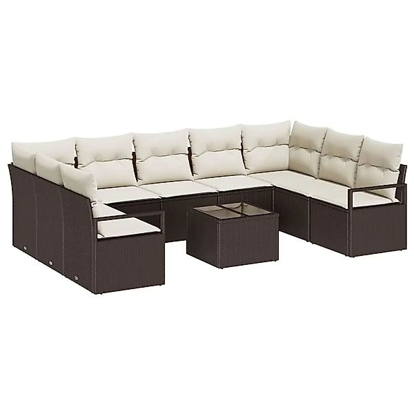 vidaXL Sofa Set mit Kissen 10-Tlg Braun und Creme Poly-Rattan 3355217 günstig online kaufen