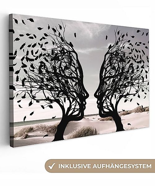 OneMillionCanvasses® Leinwandbild Bäume - Gesicht - Blätter - Moderne Kunst günstig online kaufen