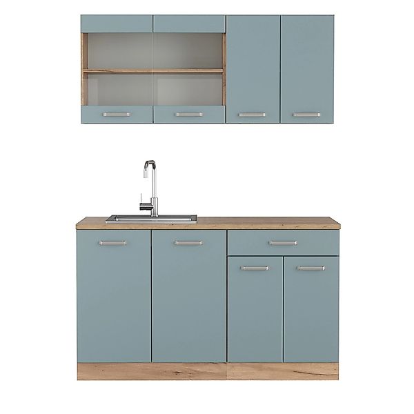 Vicco R-Line Singleküche Blau-Grau/Goldkraft Eiche 140 cm AP Eiche günstig online kaufen