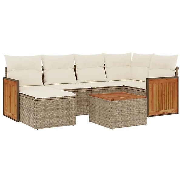 vidaXL 7-Tlg Garten-Sofagarnitur mit Kissen Beige Poly Rattan 3227864 günstig online kaufen