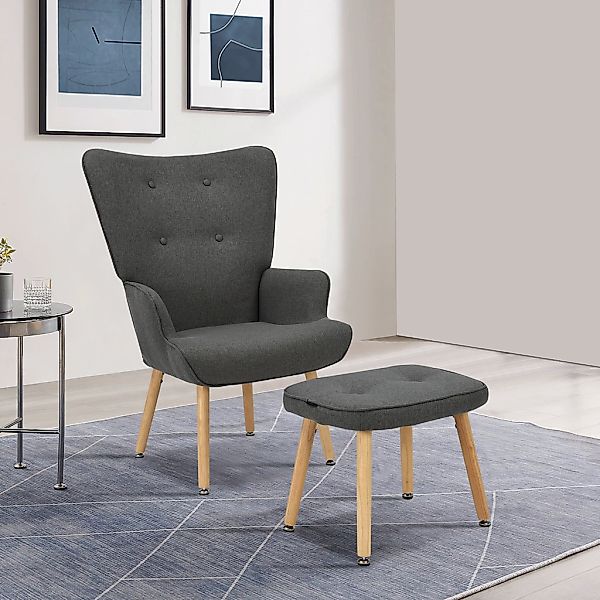 INOSIGN Ohrensessel "PERHAM, Sessel mit Hocker im Set, Knopfheftung, Massiv günstig online kaufen